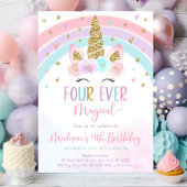 Unicorne modifiable 4e anniversaire Invitation qua
