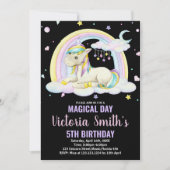 Unicorne noire florale jaune Invitations d'anniver (Devant)