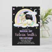 Unicorne noire florale jaune Invitations d'anniver (Debout devant)