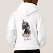 Unicorne noire mignonne avec Fleurs Aquarelle Unic (Dos)