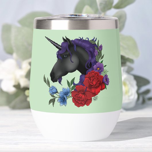 Unicorne noire Violet rouge Sage Fleurs