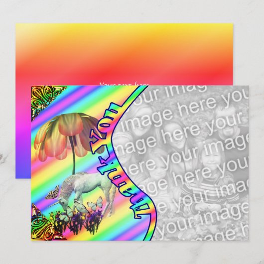 Unicorne Papillons Merci Carte photo (Devant / Derrière)