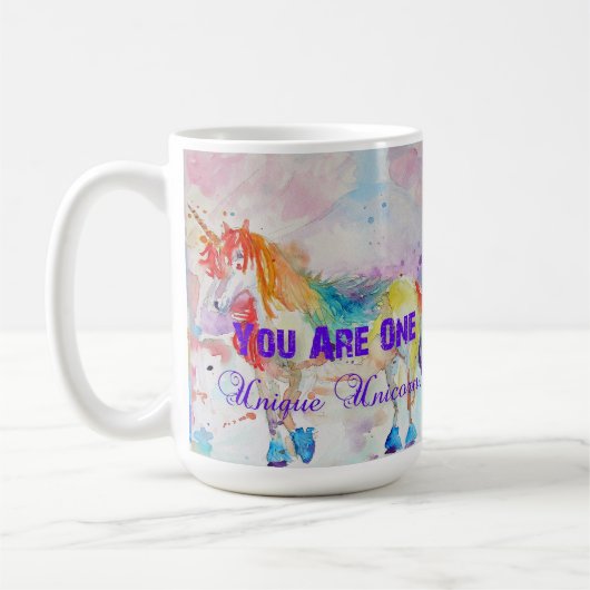 Unicorne pourpre Unicornes Aquarelle Nom Mug (Gauche)