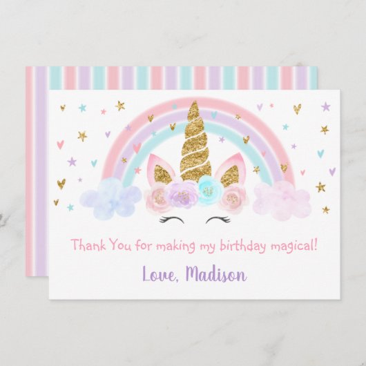 Unicorne Rainbow Merci or rose (Devant / Derrière)