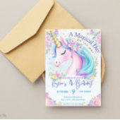 Unicorne rose Anniversaire Or Rainbow Invitation