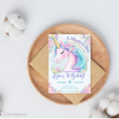 Unicorne rose Anniversaire Or Rainbow Invitation