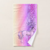 Unicorne rose brillant Lavande Personnalisée (Serviette à main)