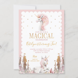 Unicorne rose et or Anniversaire Invitation Magiqu