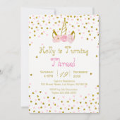 Unicorne rose et or Invitation d'anniversaire (Devant)