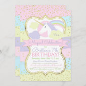 Unicorne rose et or Invitation d'anniversaire (Devant / Derrière)