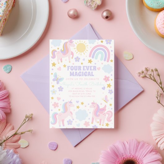 Unicorne rose et violet Invitation de la partie ar