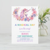 Unicorne rose florale Invitations d'anniversaire (Debout devant)