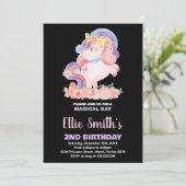 Unicorne rose florale Invitations d'anniversaire (Debout devant)