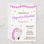 Unicorne rose Invitation d'anniversaire (Devant)