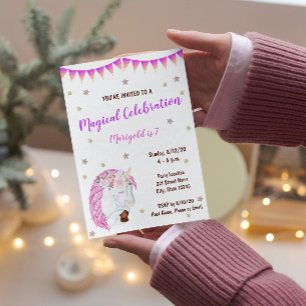 Unicorne rose Invitation d'anniversaire