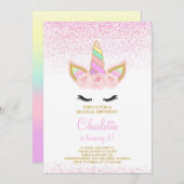 Unicorne rose Invitation d'anniversaire (Devant / Derrière)