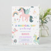 Unicorne rose Invitations d'anniversaire (Debout devant)