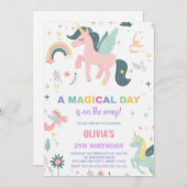 Unicorne rose Invitations d'anniversaire (Devant / Derrière)