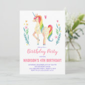 Unicorne rose Invitations d'anniversaire (Debout devant)