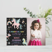 Unicorne rose Invitations d'anniversaire avec phot (Debout devant)