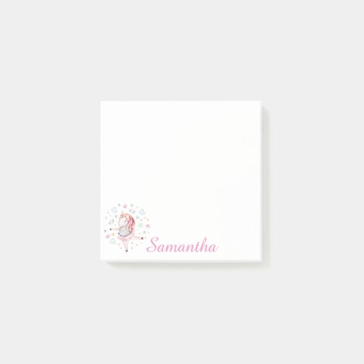 Unicorne rose personnalisée Ballerina Post-it Note (Devant)