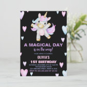 Unicorne rose pourpre Invitations d'anniversaire (Debout devant)