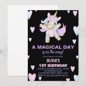 Unicorne rose pourpre Invitations d'anniversaire (Devant / Derrière)