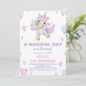 Unicorne rose pourpre Invitations d'anniversaire (Debout devant)