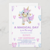 Unicorne rose pourpre Invitations d'anniversaire (Devant / Derrière)