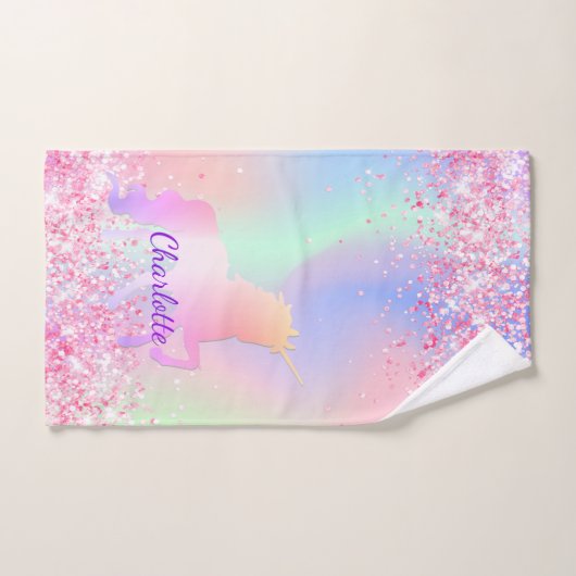 Unicorne rose rose violet nom fille (Serviette à main)