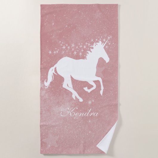 Unicorne rose Serviette de plage personnalisée (Devant)