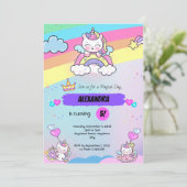 unicorne rose violet invitation d'anniversaire (Debout devant)
