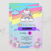 unicorne rose violet invitation d'anniversaire (Devant / Derrière)
