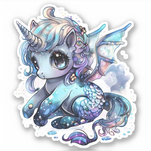 Unicorne, Sticker en vinyle coupé sur mesure (Devant)