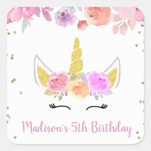 Unicorne Stickers Anniversaire Étiquettes (Devant)
