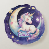 Unicorne sur la lune Nom modifiable Coussin rond (Dos)