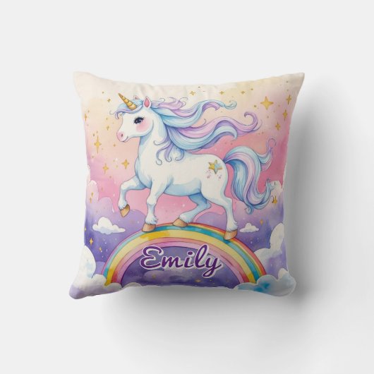 Unicorne sur Rainbow Editable Name Coussin (Verso)