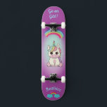 Unicorne sur skateboard avec légendes personnalisé<br><div class="desc">Unicorne sur skateboard avec légendes personnalisées Unicorn Personnalisé Skateboard CLIQUEZ SUR OPTION PERSONNALISER MODÈLE ET ENTREZ LE NOM. vous pouvez également personnaliser d'autres légendes. skateboard cool conçu avec des couleurs vives et pour l'arrière - plan et une licorne funky chevauchant un skateboard. Ce Skateboard est une excellente idée cadeau pour...</div>
