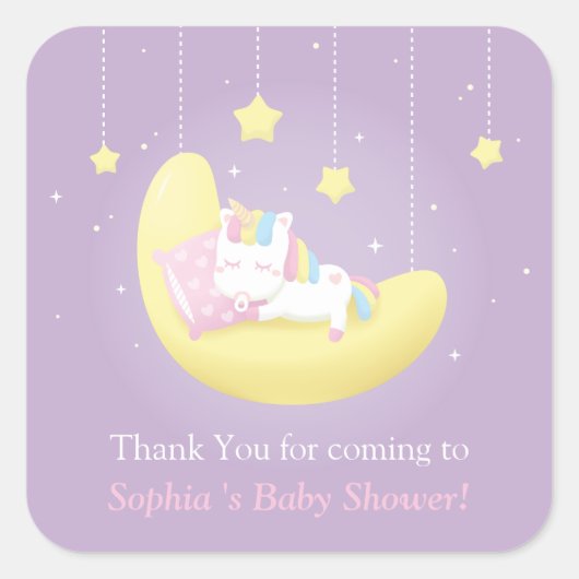 Unicorne sur Stickers Baby shower Merci de lune (Devant)