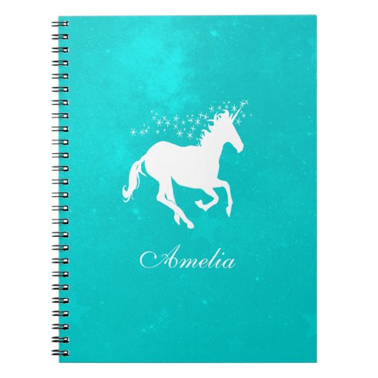 Unicorne Turquoise Carnet personnalisé (Devant)