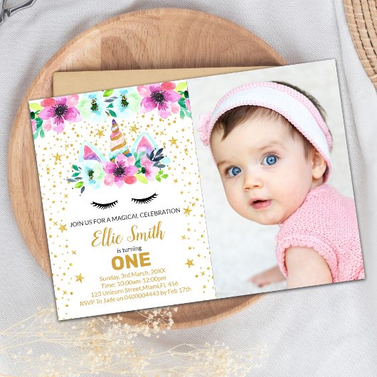 Unicorne verte et rose Invitation d'anniversaire a