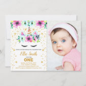 Unicorne verte et rose Invitation d'anniversaire a (Devant)