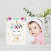 Unicorne verte et rose Invitation d'anniversaire a (Debout devant)