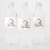 unicorne, violet floral, bouteille d'eau étiquette (Bouteilles)
