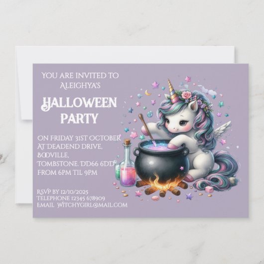 Unicorne Whimsical Halloween Party Invitation (Devant)