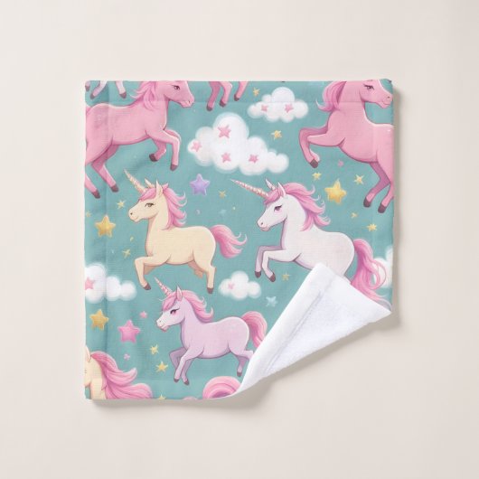 Unicornes avec nuages et étoiles motif (Gant de toilette)