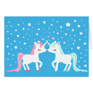 Unicornes dans une carte blanche d'amour