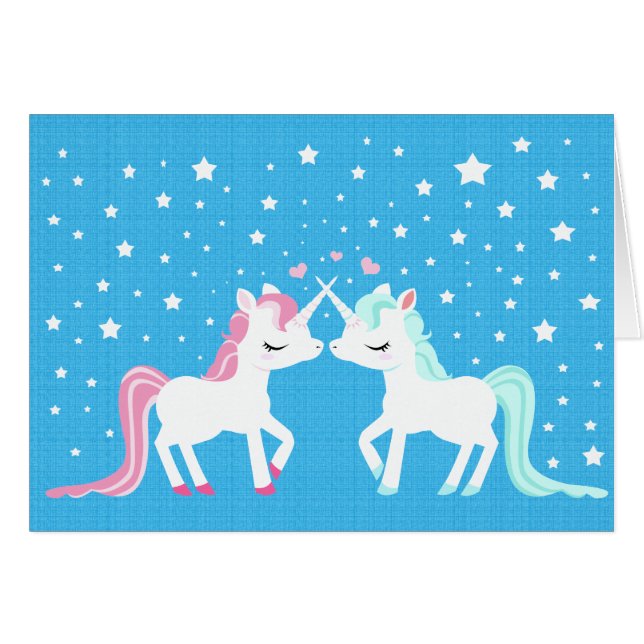 Unicornes dans une carte blanche d'amour (Devant horizontal)