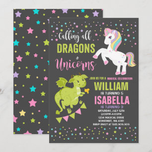 Unicornes Et Dragons Anniversaire Invitation Magiq