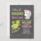 Unicornes Et Dragons Anniversaire Invitation Magiq (Devant)